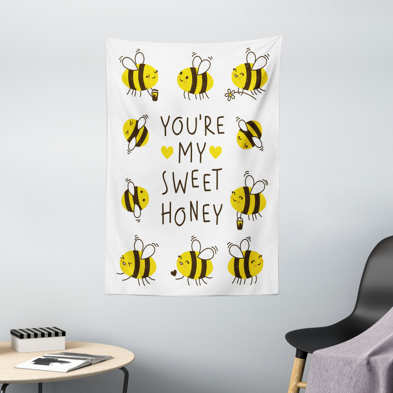 Love Text and Happy Bees Tapestry
