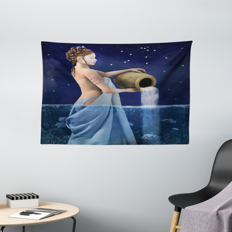 Aquarius Lady with Pail Wide Tapestry