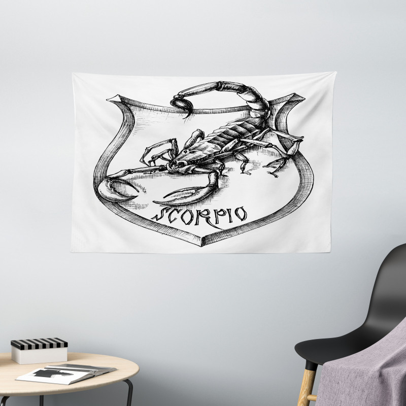 Black and White Scorpio Wide Tapestry