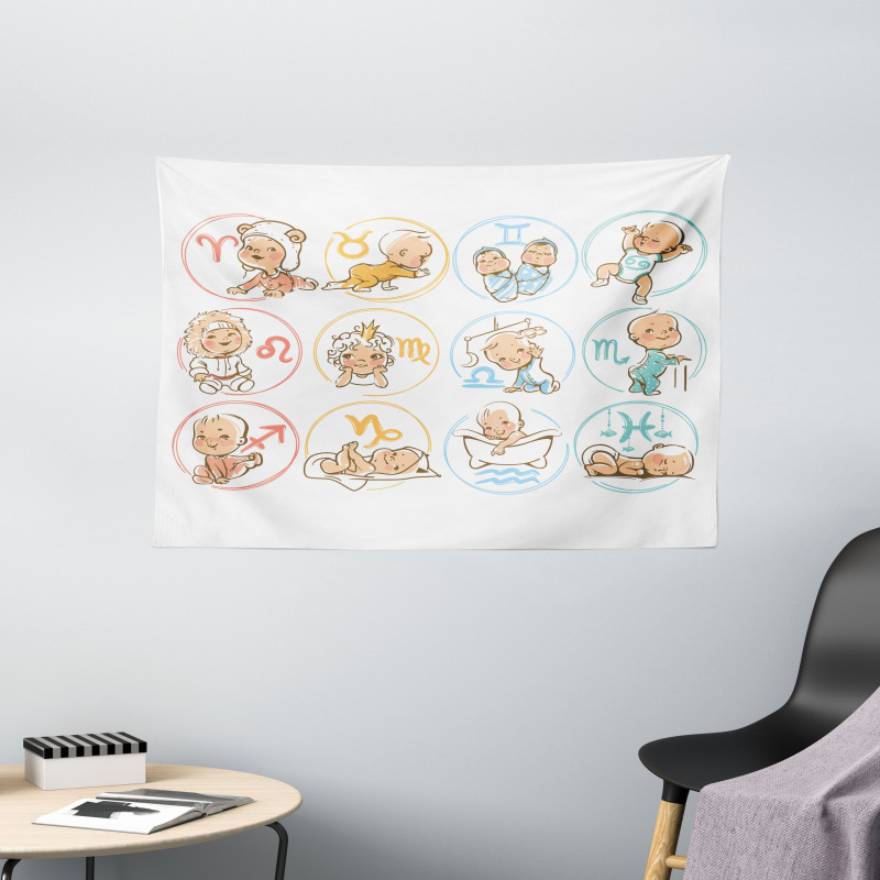 Zodiac Signs Design Wide Tapestry