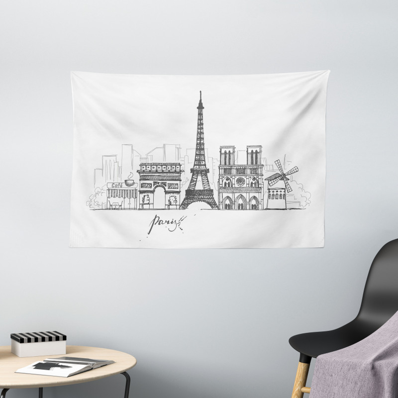 Retro Sketch Wide Tapestry