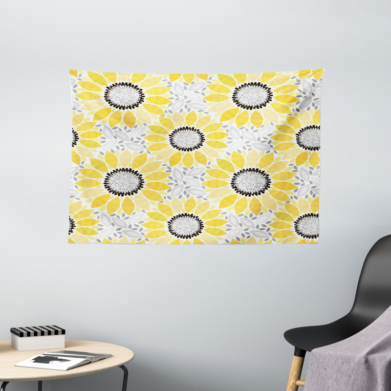 Sun Flower Nature Art Wide Tapestry