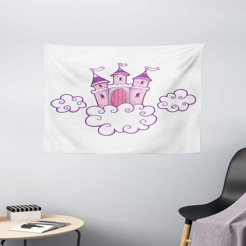 Dreamy Fortress Clouds Art Wide Tapestry