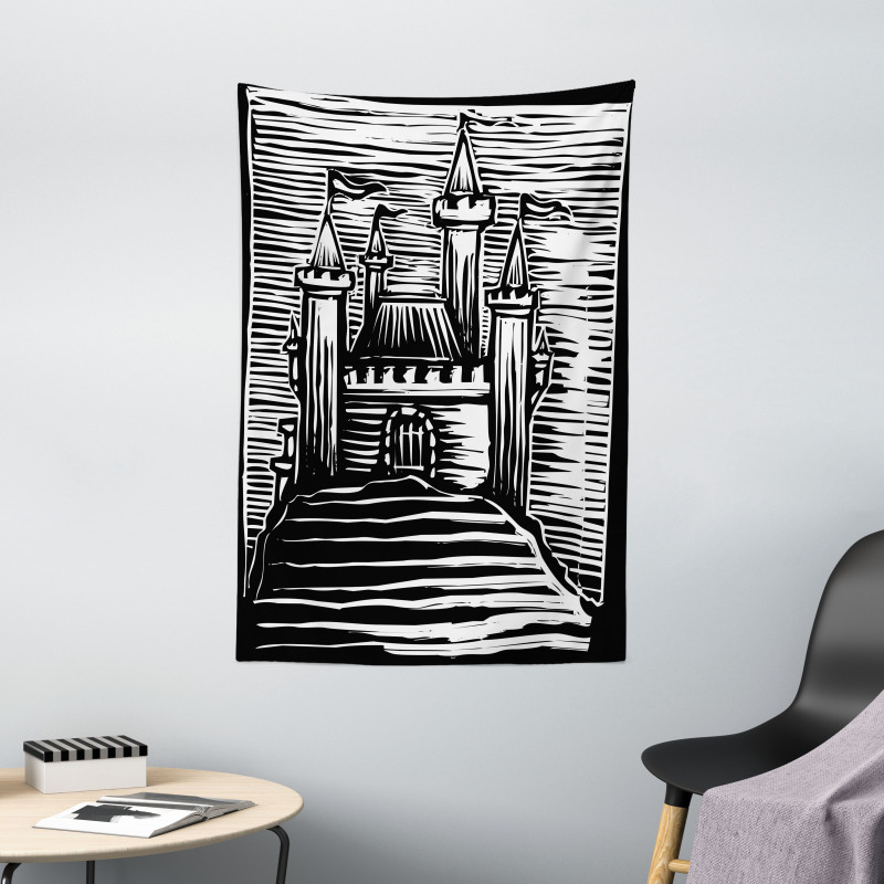 Woodcut Medieval Fortress Tapestry