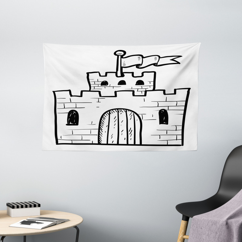 Monochrome Fortress Gate Wide Tapestry