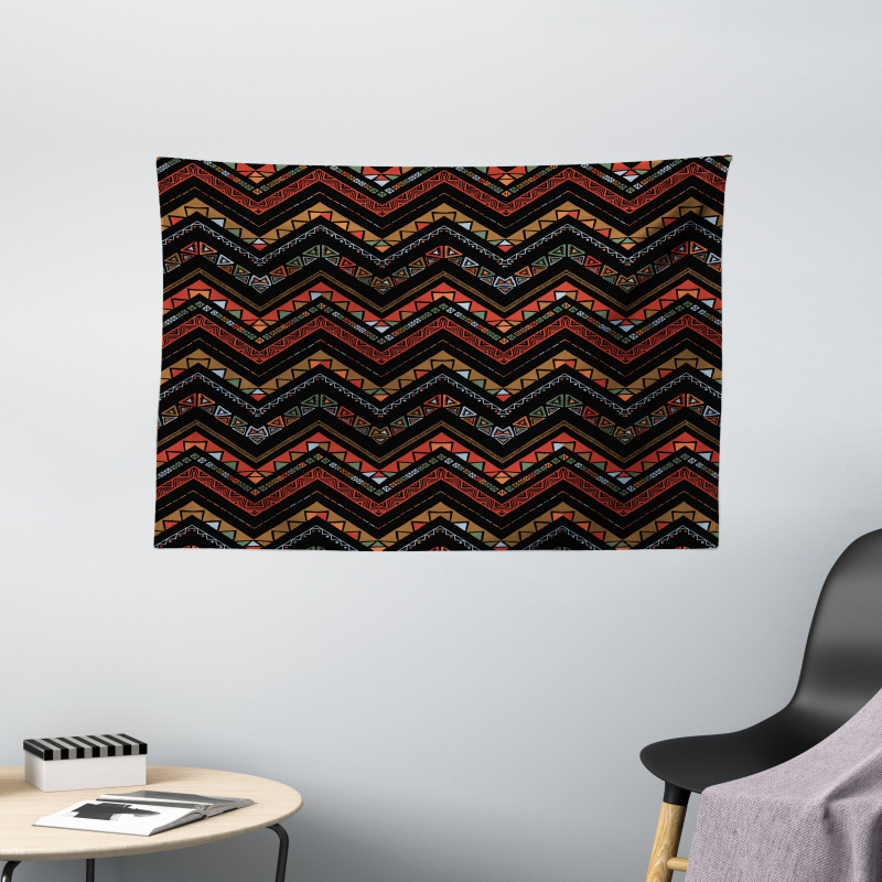 Ethnical Zigzag Chevron Art Wide Tapestry