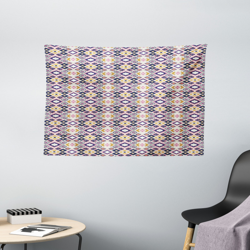 Ikat Inspired Ornate Design Wide Tapestry