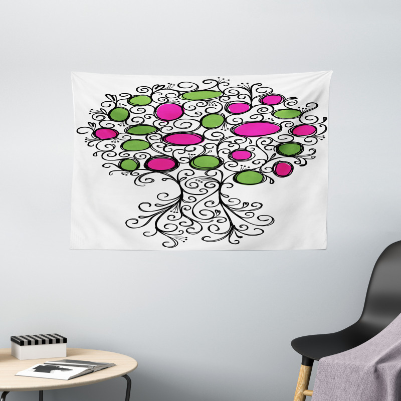 Pink Green Spring Tree Wide Tapestry