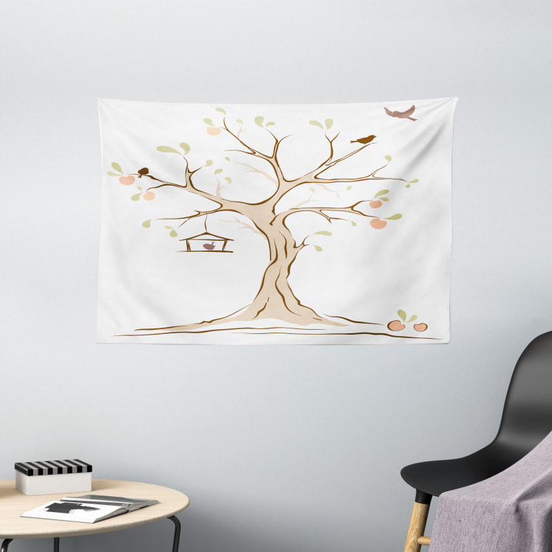 Apple Flying Birds Art Wide Tapestry