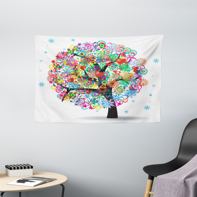 Blooming Flowers Heart Wide Tapestry