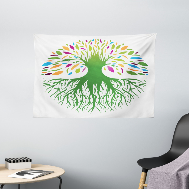 Colorful Tree Art Wide Tapestry