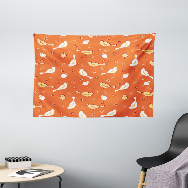 Birds with Heart Shapes Wide Tapestry