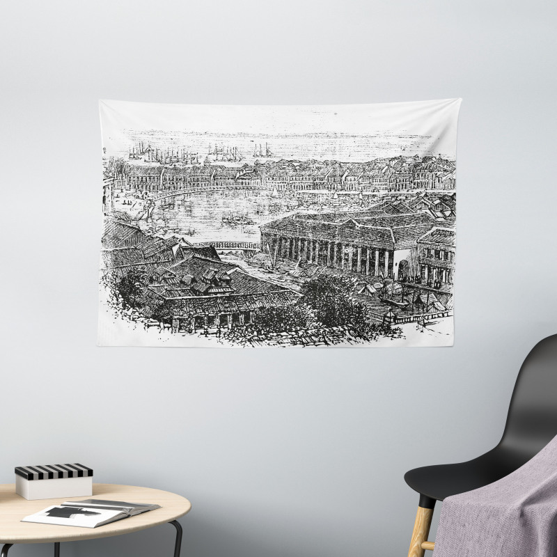 Vintage City Silhouette Wide Tapestry