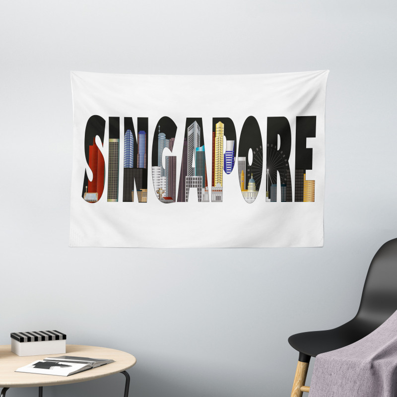 City Skyline in Lettering Wide Tapestry