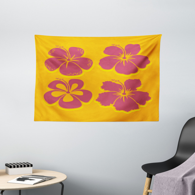 Hibiscus Flower Silhouettes Wide Tapestry