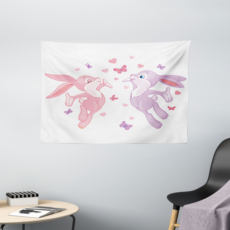 Bunnies Kissing in Air Wide Tapestry