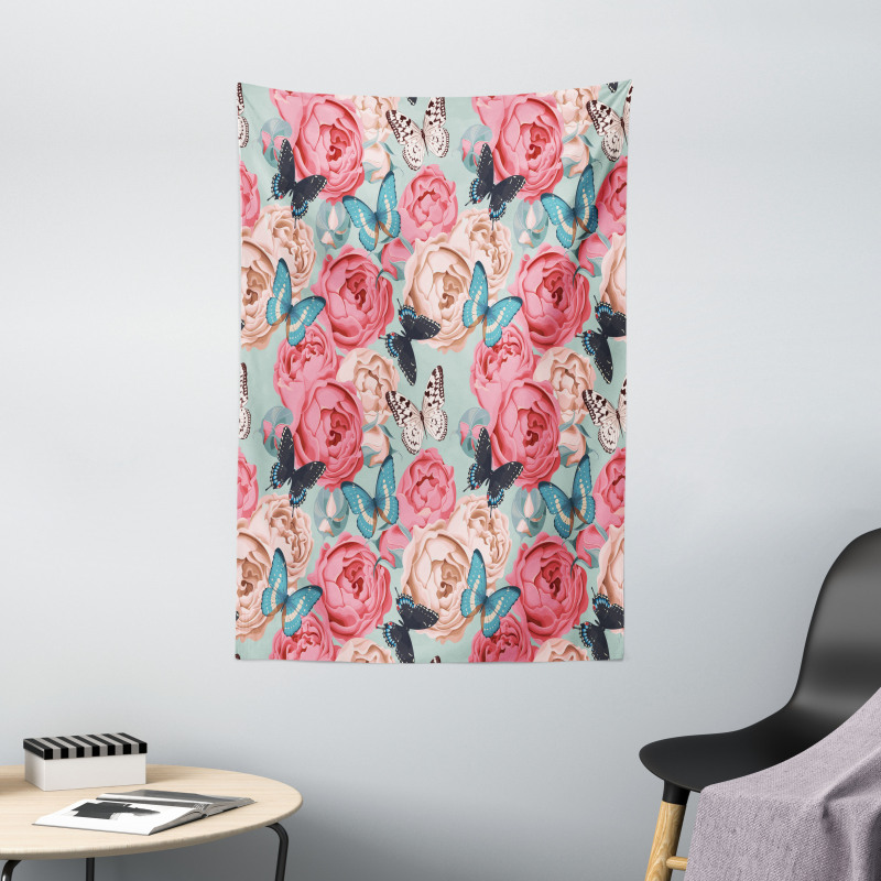 Peony Rose Butterflies Tapestry