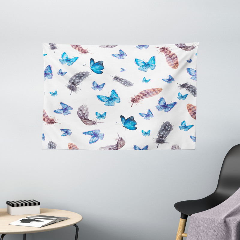 Feathers and Butterfly Wide Tapestry