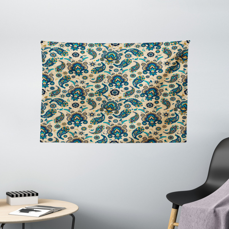 Vintage Colorful Floral Wide Tapestry