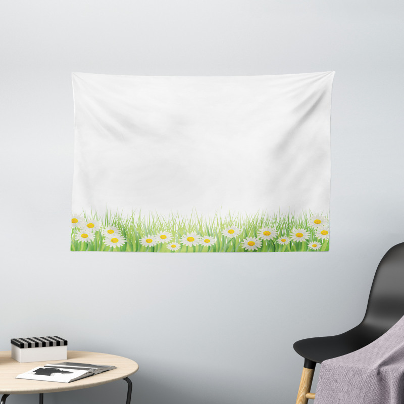 Daisies in the Grass Wide Tapestry