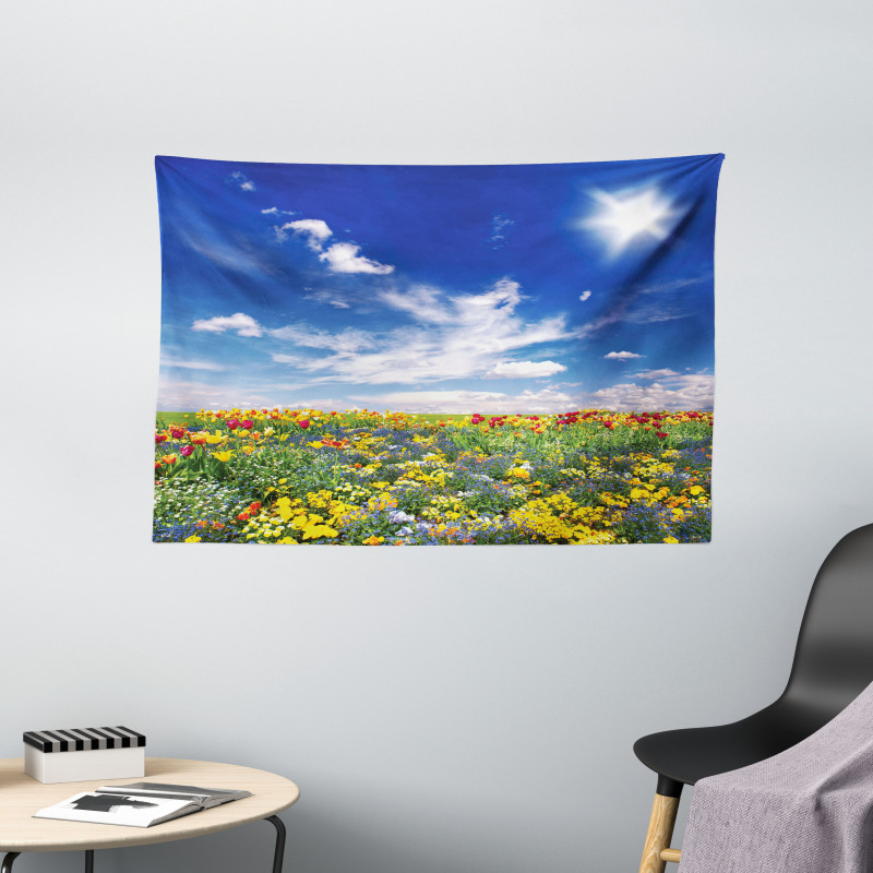 Flowers Cloudy Sky Wide Tapestry