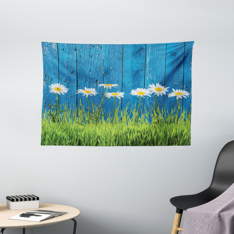 Spring Grass and Daisy Wide Tapestry