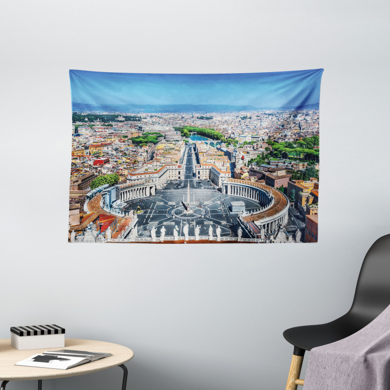 Square in Rome Cityscape Wide Tapestry