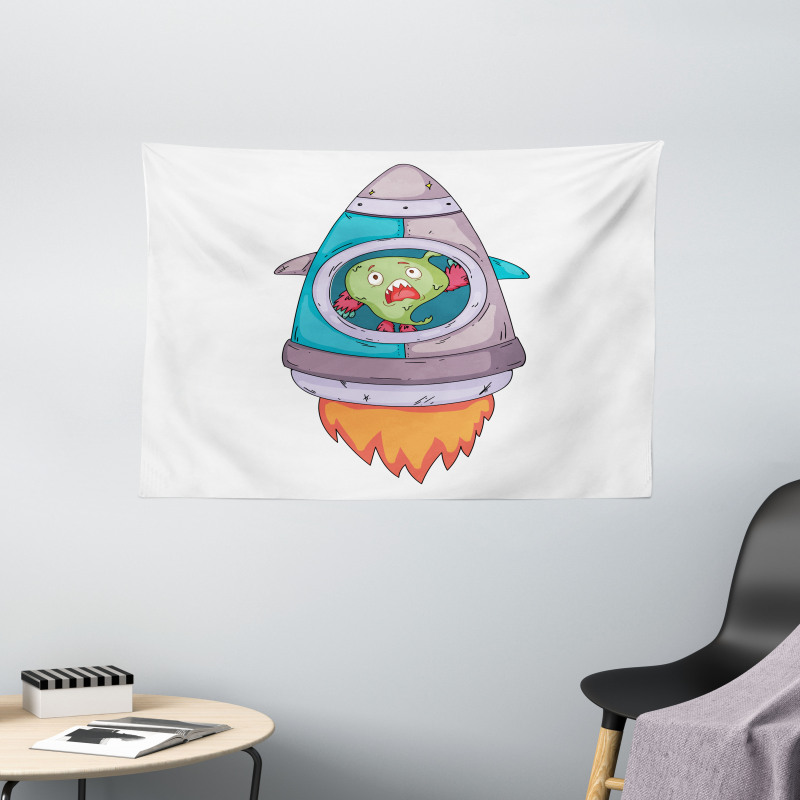 Monster Rocket Space Travel Wide Tapestry