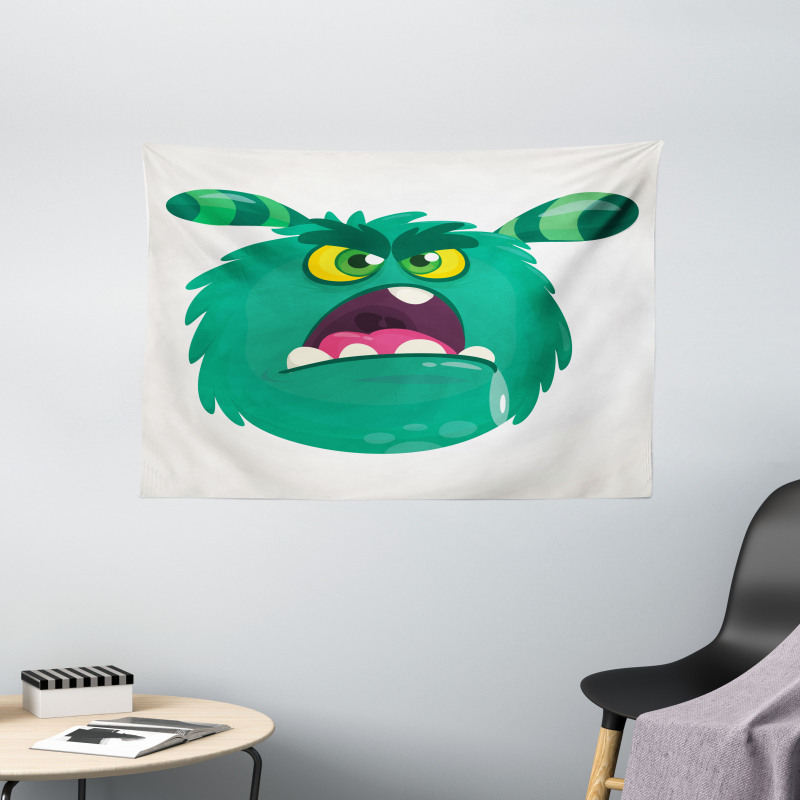 Fluffy Angry Monster Cartoon Wide Tapestry