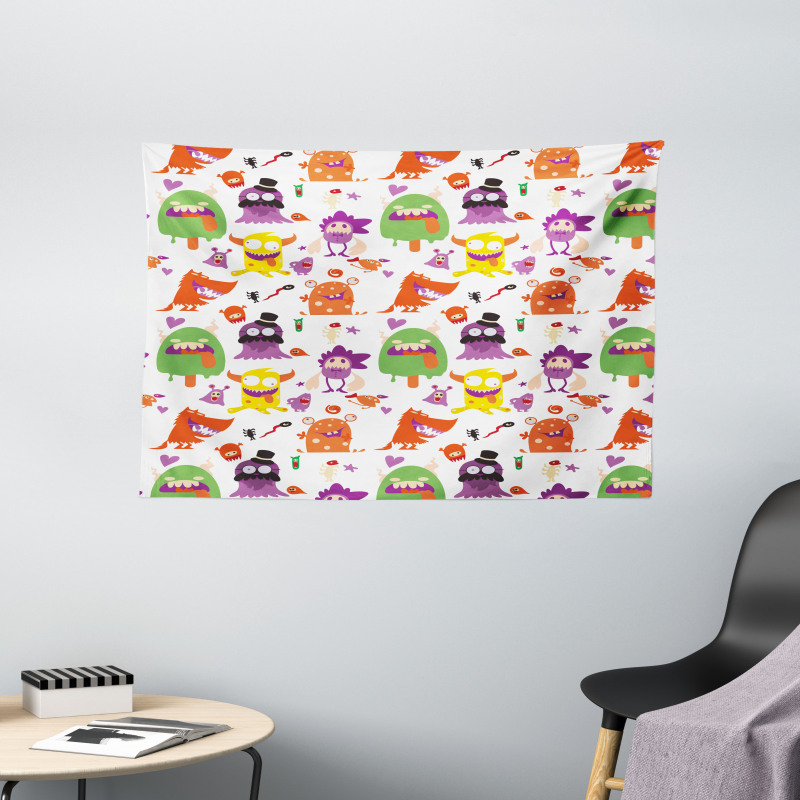 Monsters Animal Funny Cartoon Wide Tapestry