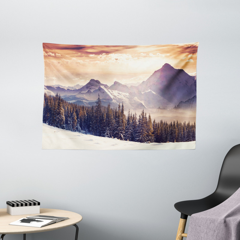 Winter Evening Mountain Wide Tapestry