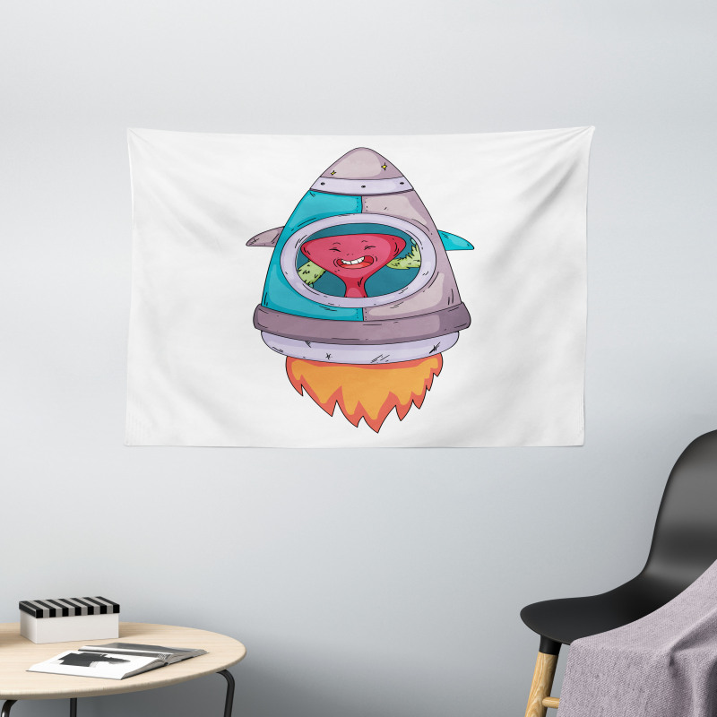 Creature in a Space Rocket Wide Tapestry