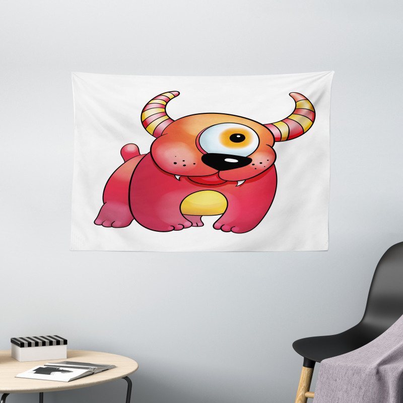 Bizarre Creature with Horns Wide Tapestry