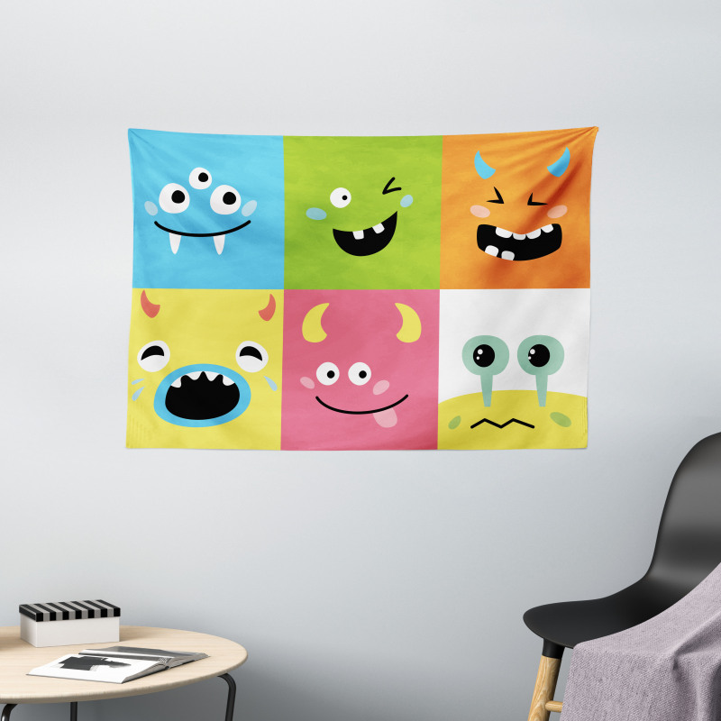 Colorful Blocks Emoticon Wide Tapestry