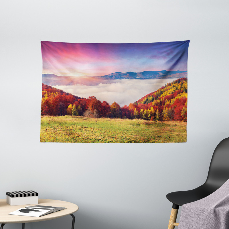 Fall Morning Mountain Wide Tapestry