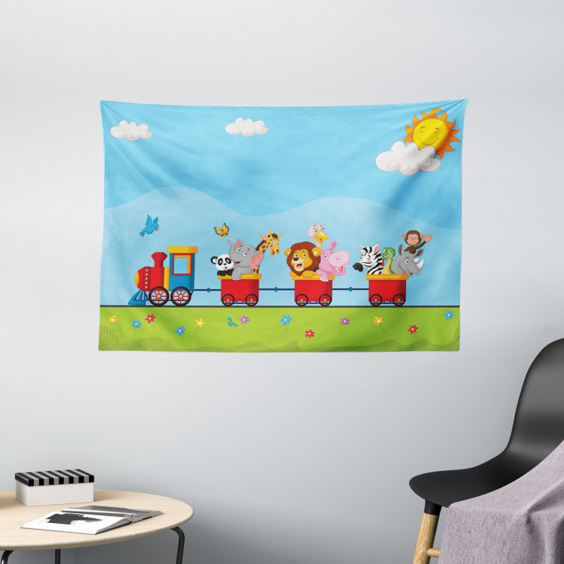 Cartoon Animal Sun Wide Tapestry