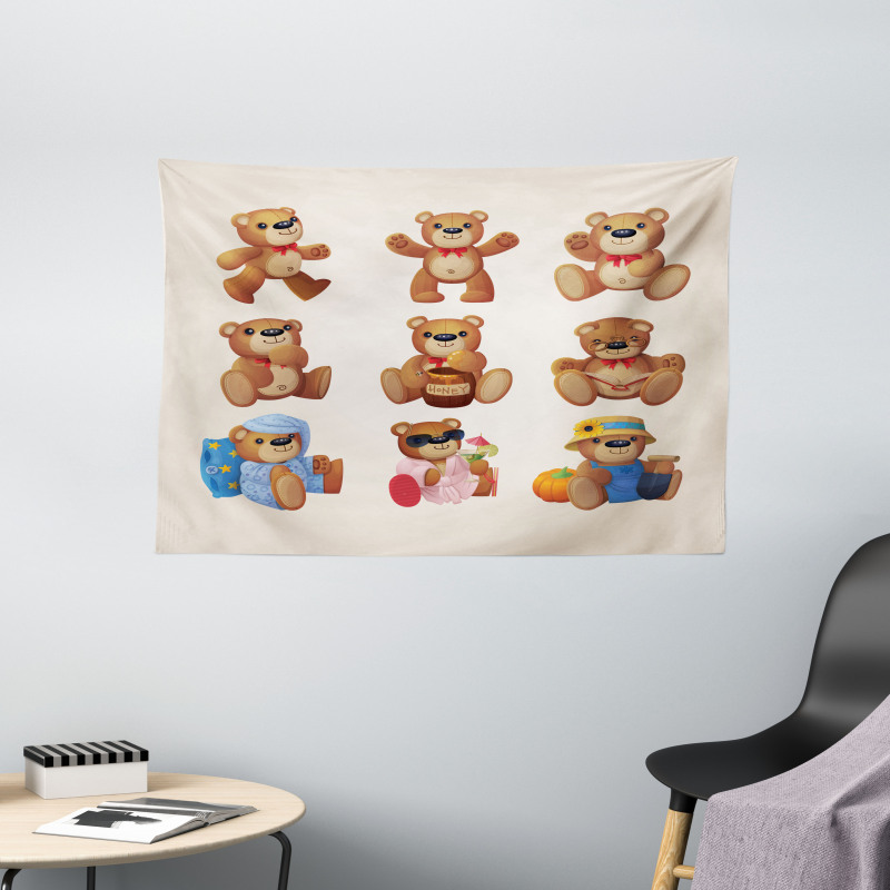 Teddy Bear Kids Design Wide Tapestry