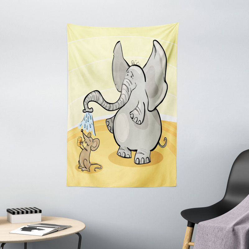 Elephant Bathing Mouse Tapestry