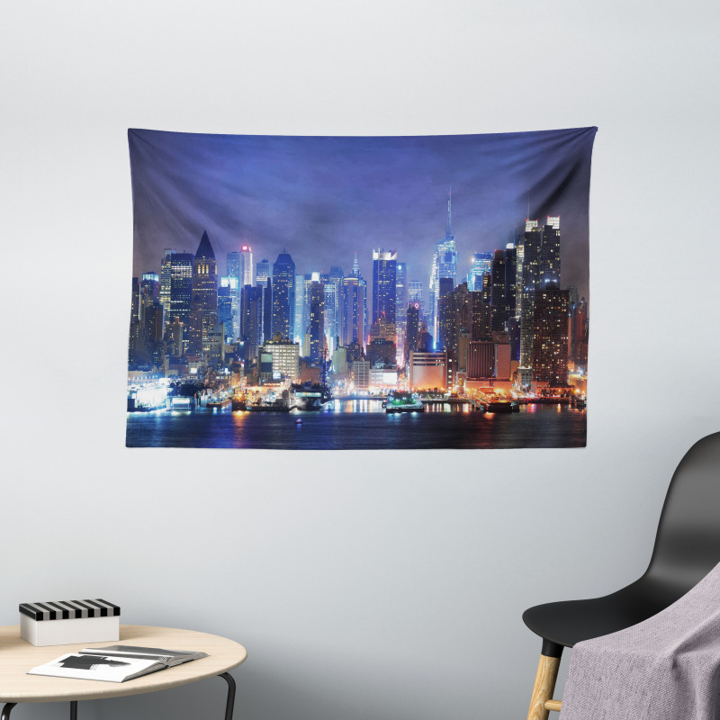 River and Skyline Photo Wide Tapestry