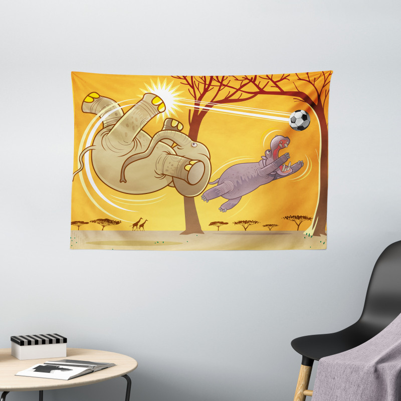 Elephant and Hippo Ball Wide Tapestry