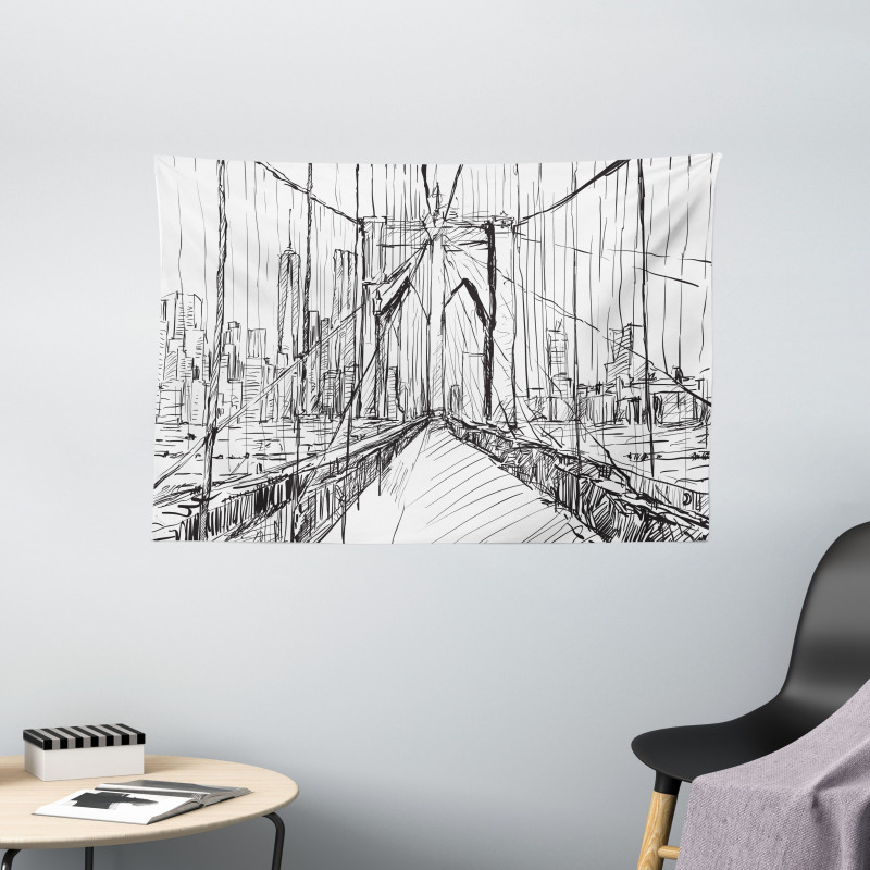 Creative Bridge Drawing Wide Tapestry