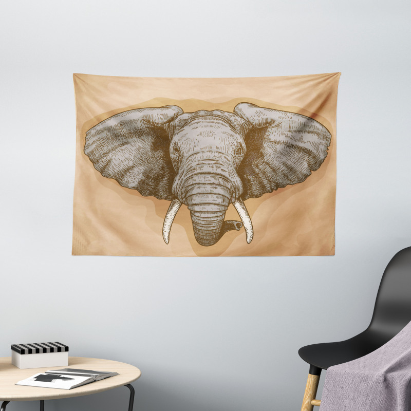 Wild Retro Elephants Wide Tapestry