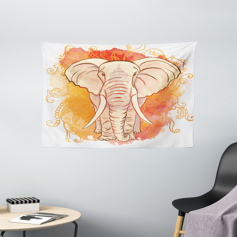 Eastern Elephant Pattern Wide Tapestry