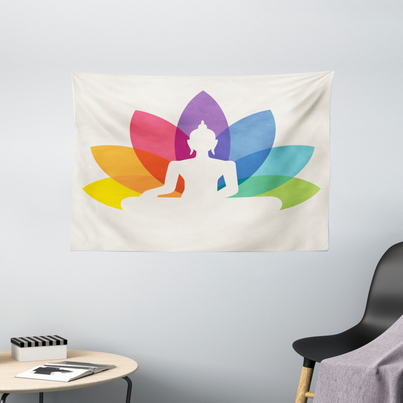 Colorful Lotus Flower Wide Tapestry