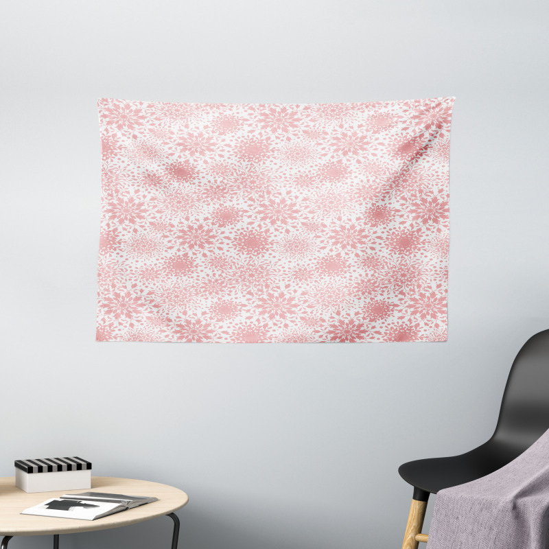 Monochrome Simplistic Floral Wide Tapestry