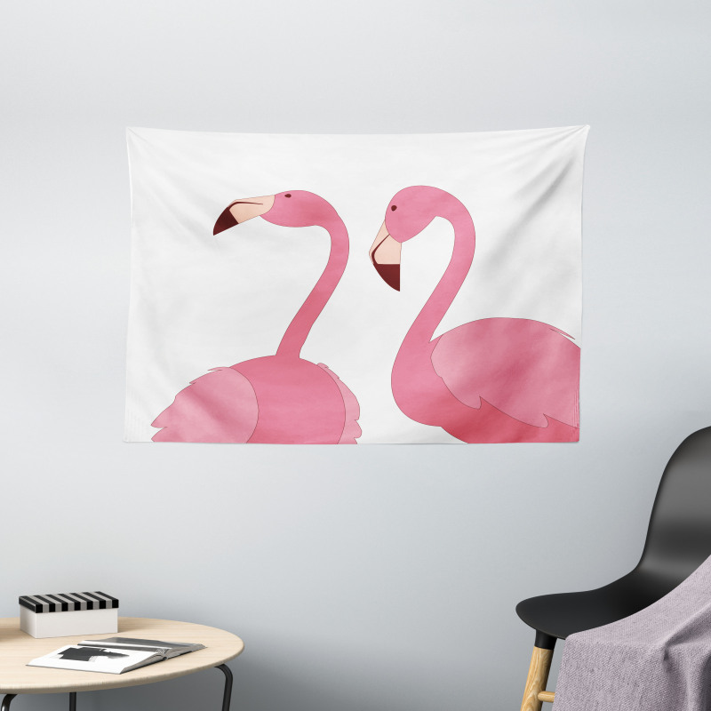 Exotic Pink Birds Animals Wide Tapestry