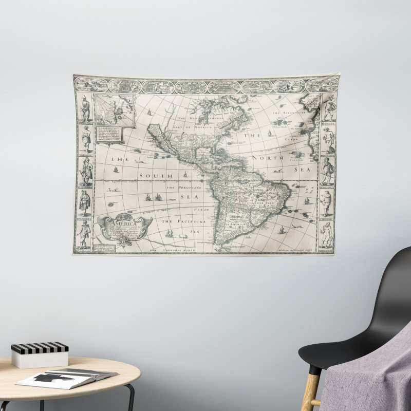 Retro Old America Map Wide Tapestry