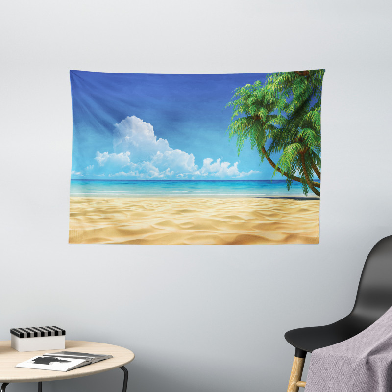 Tropical Leaves Beach Wide Tapestry