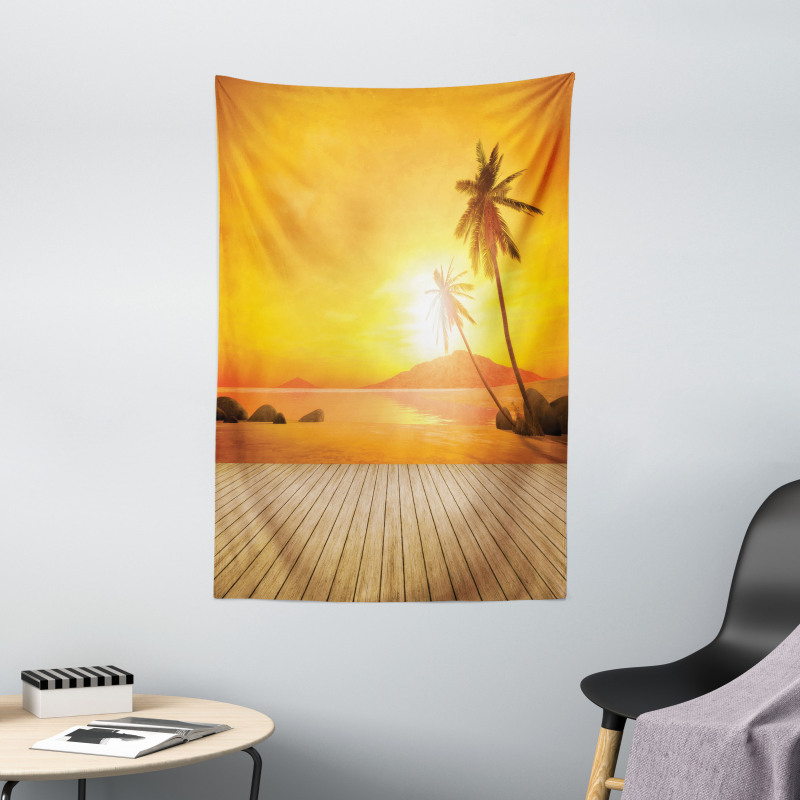 Wooden Deck Sunset Tapestry