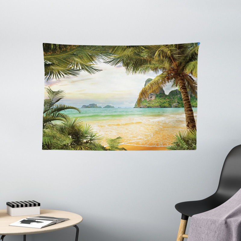 Palm Coconut Trees Beach Wide Tapestry